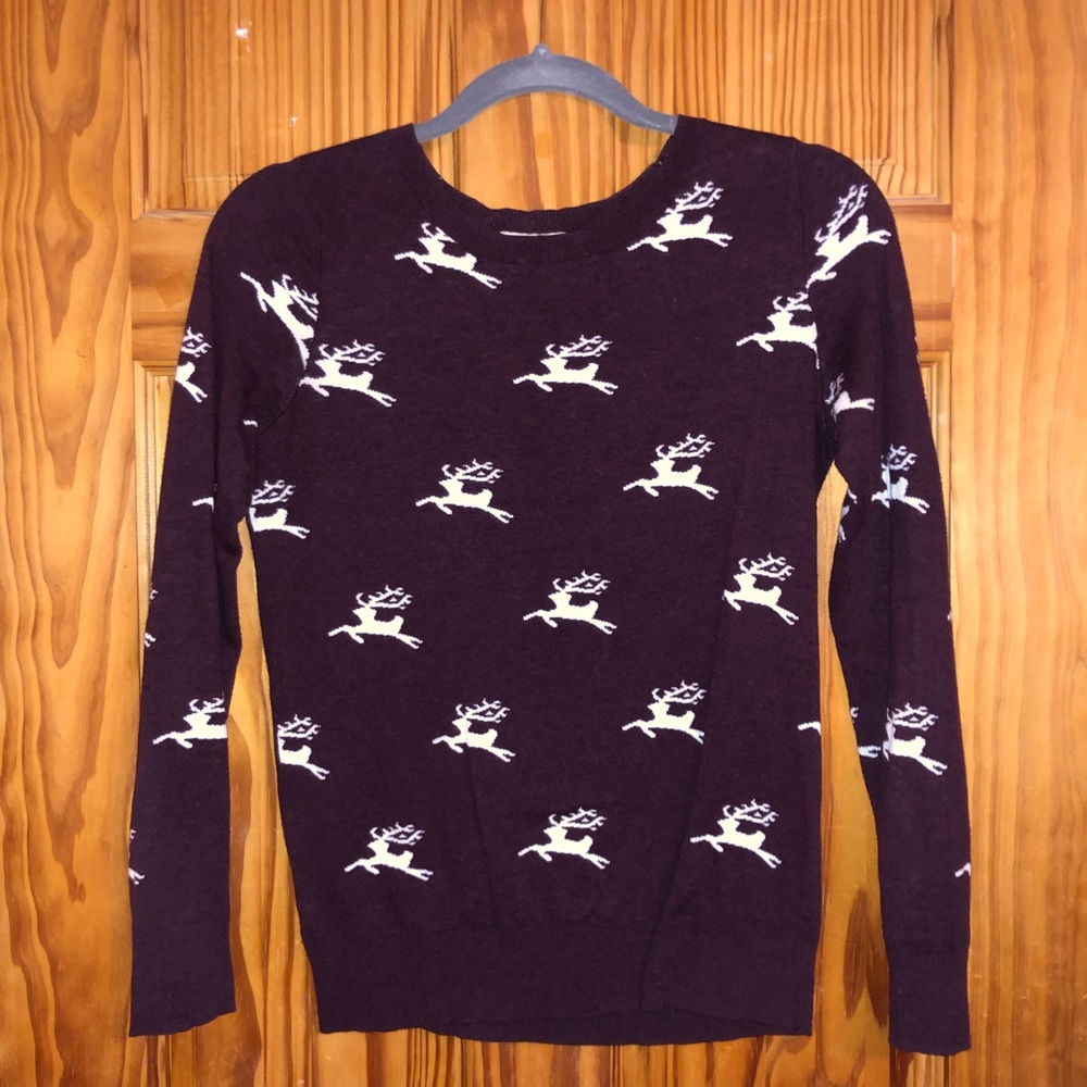 Ann Taylor Loft Burgandy&White Reindeer Sweater